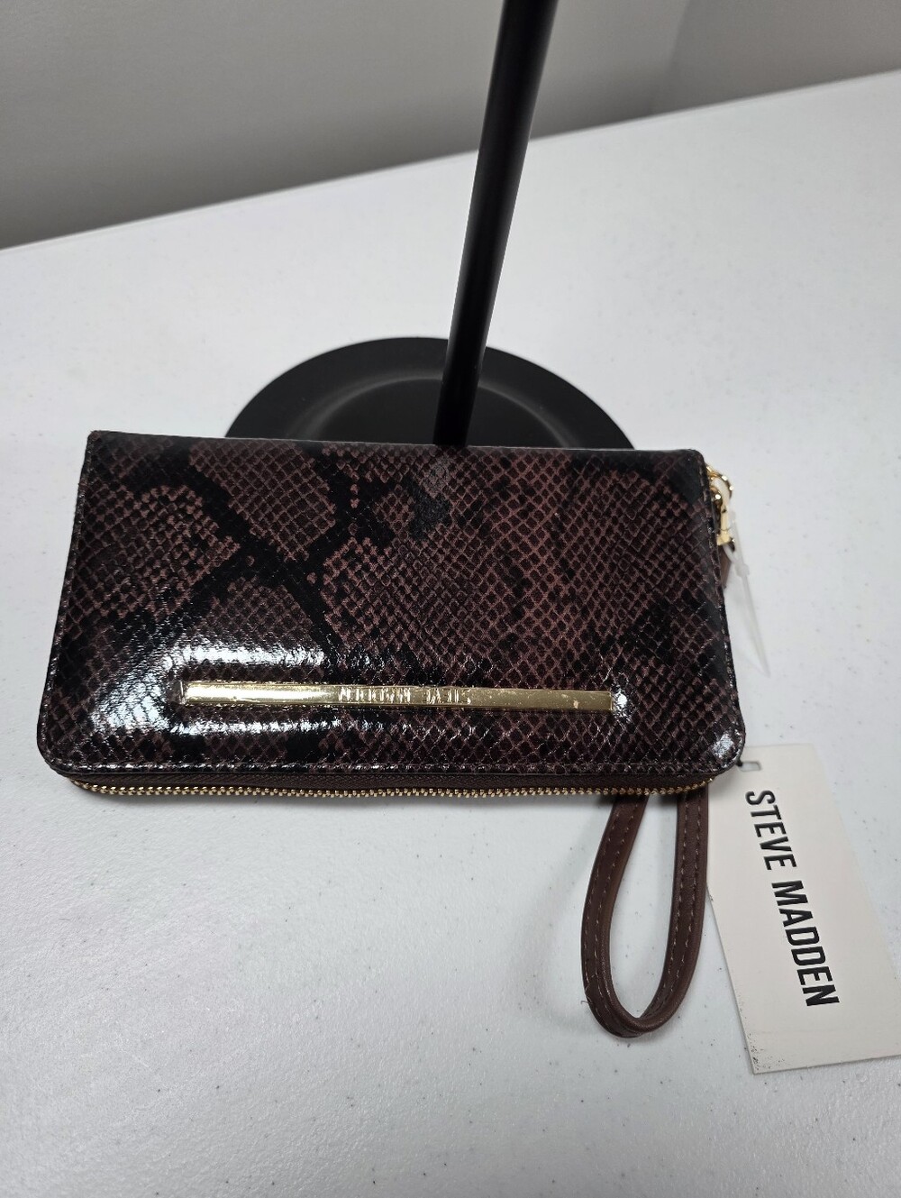 Steve Madden Brown Snake-Print Wristlet Wallet